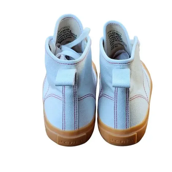 J.Crew Canvas High-Top Sneakers Ivory Gum Sole Red Stitching Sz 6 - Picture 9 of 10